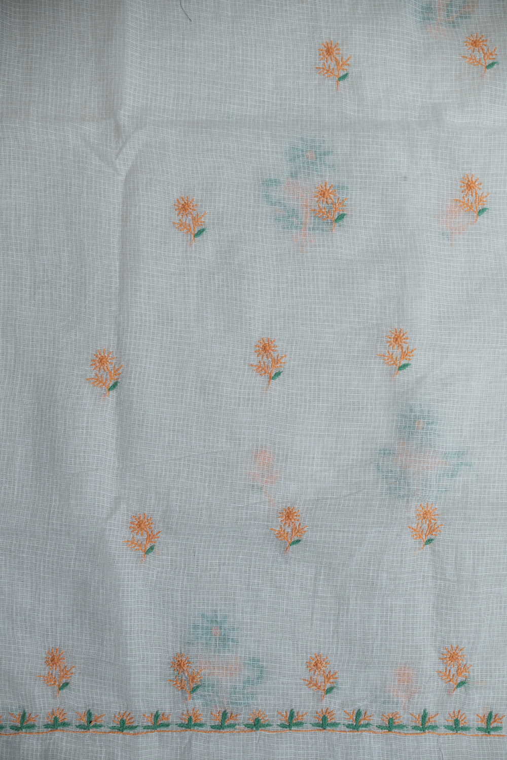 Orange with Green Embroidered Chikankari Top & Dupatta
