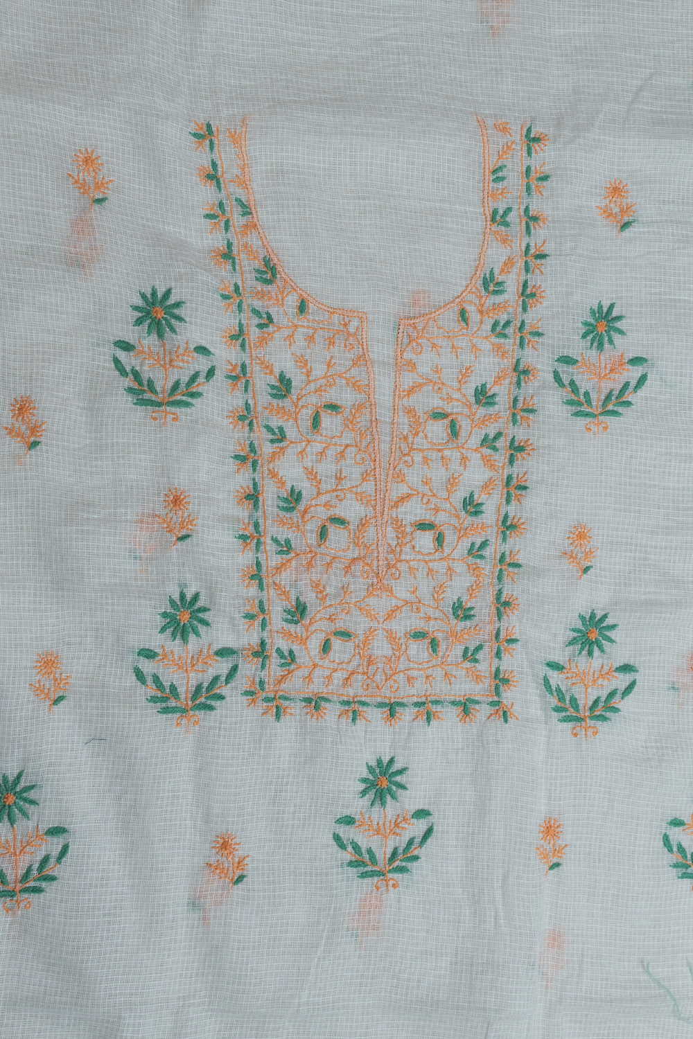 Orange with Green Embroidered Chikankari Top & Dupatta