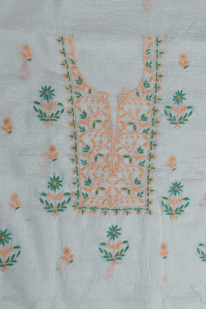 Orange with Green Embroidered Chikankari Top & Dupatta