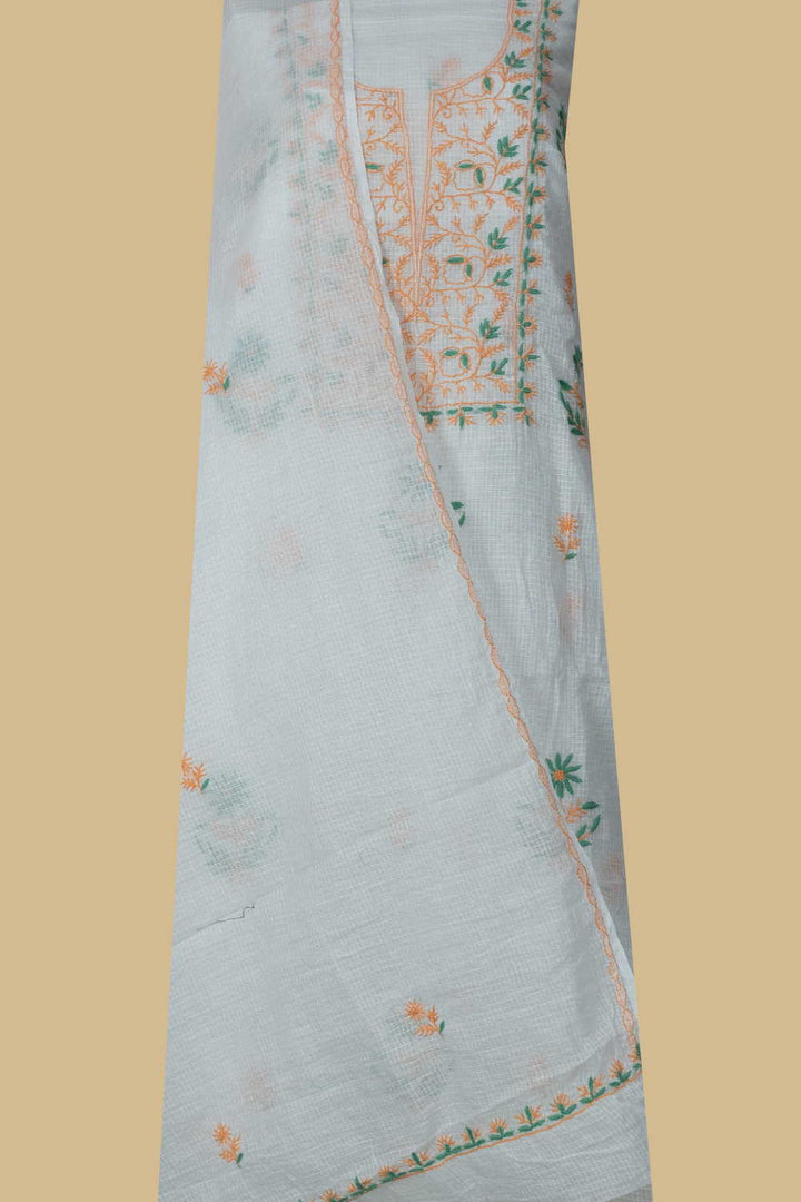 Orange with Green Embroidered Chikankari Top & Dupatta