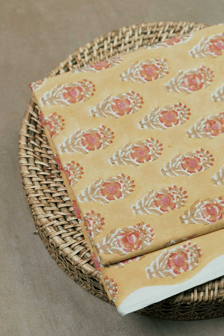 Soft Yellow Sanganeri Cotton Fabric - 1m
