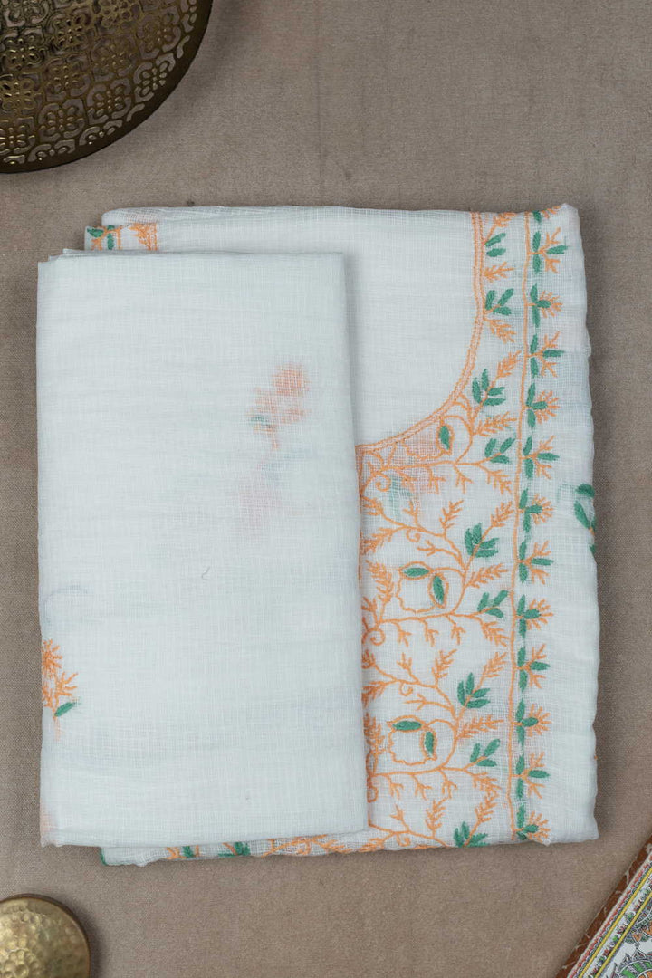 Orange with Green Embroidered Chikankari Top & Dupatta
