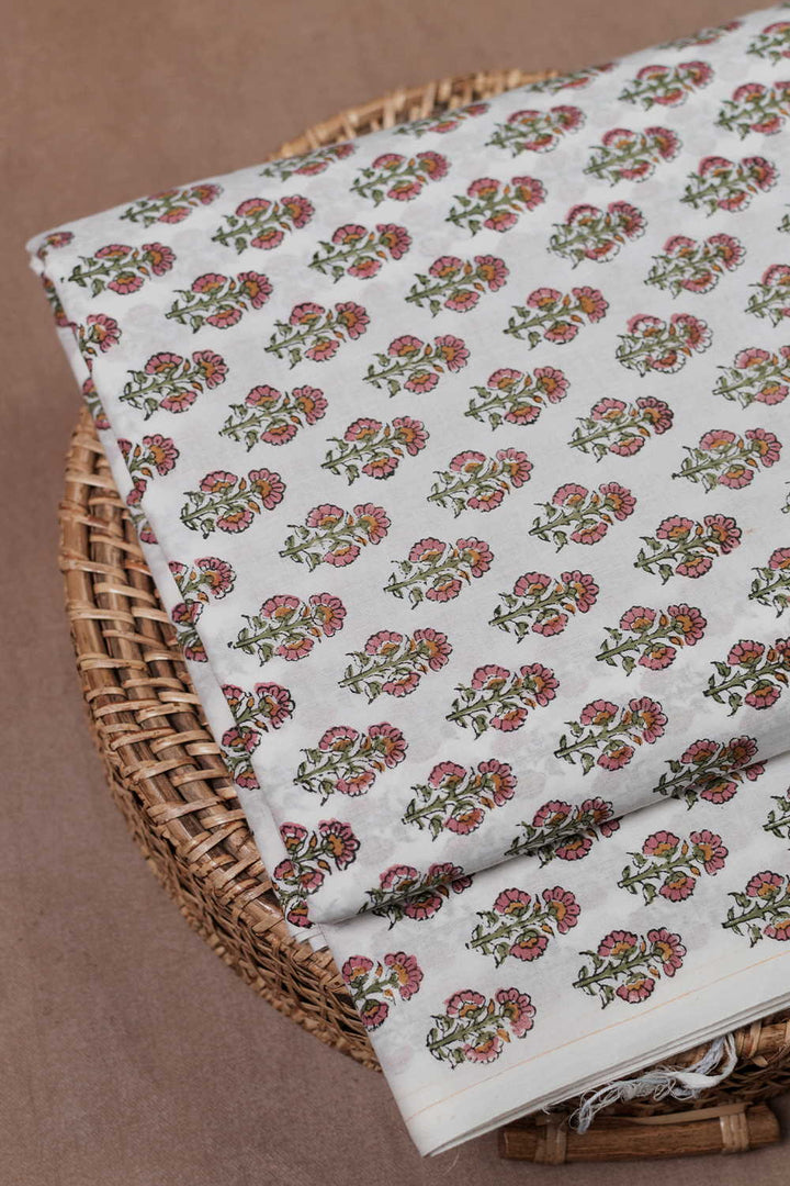 Tri-Side Tiny Florals Sanganeri Cotton Fabric