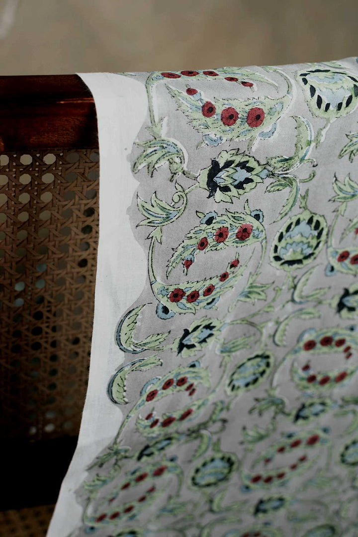 Stone Grey with Florals Sanganeri Cotton Fabric
