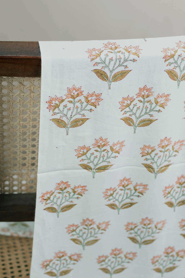 Off-White with Butta Floral Sanganeri Cotton Fabric
