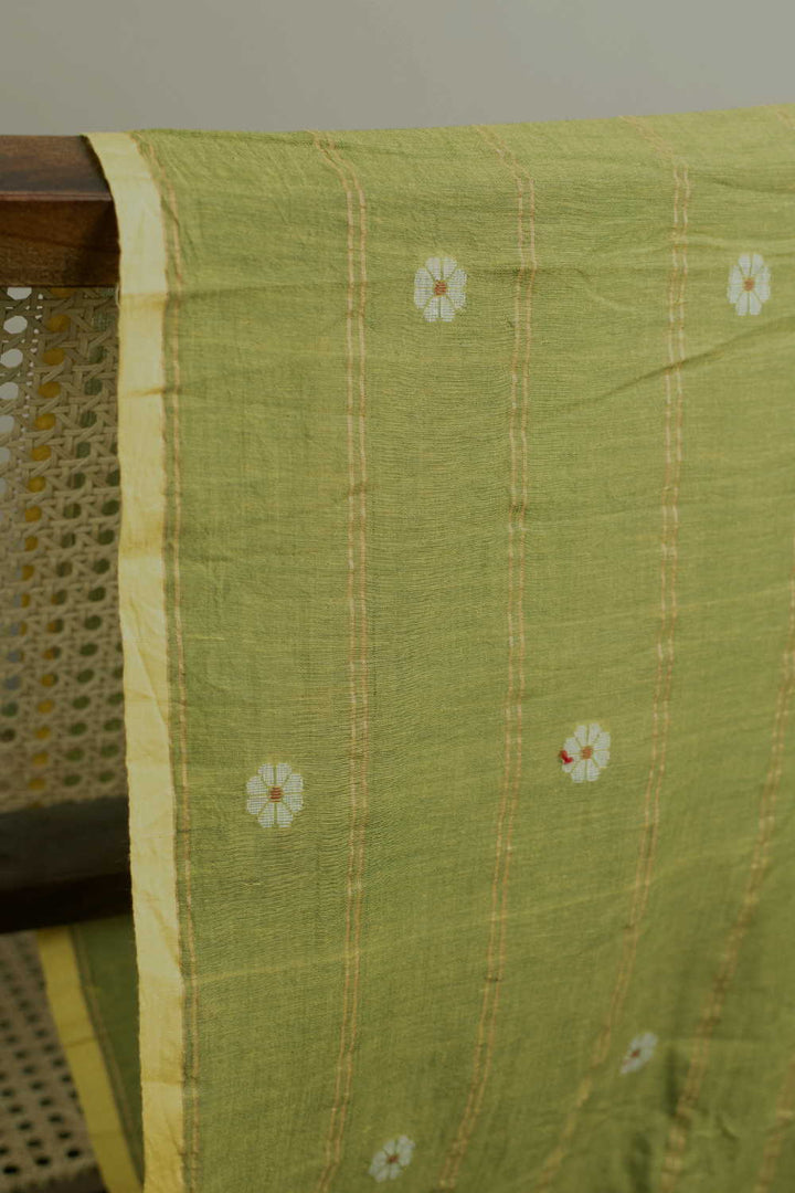Twin Shaded Green Jamdani Cotton Fabric