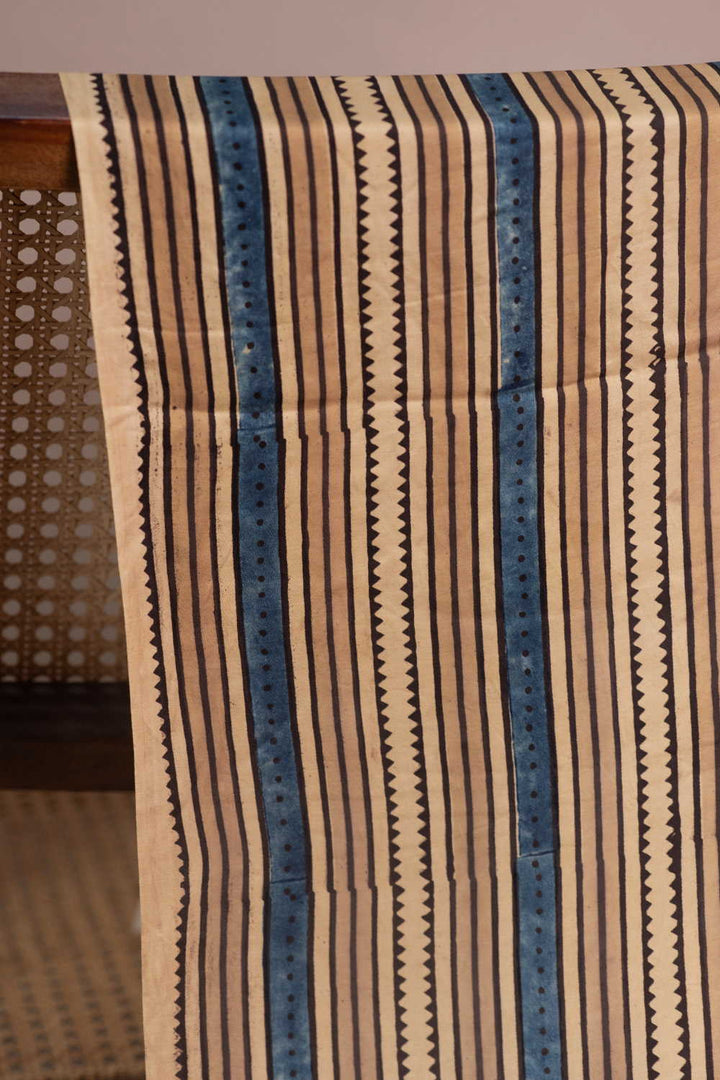 Lines on Cream Ajrak Modal Silk Fabric