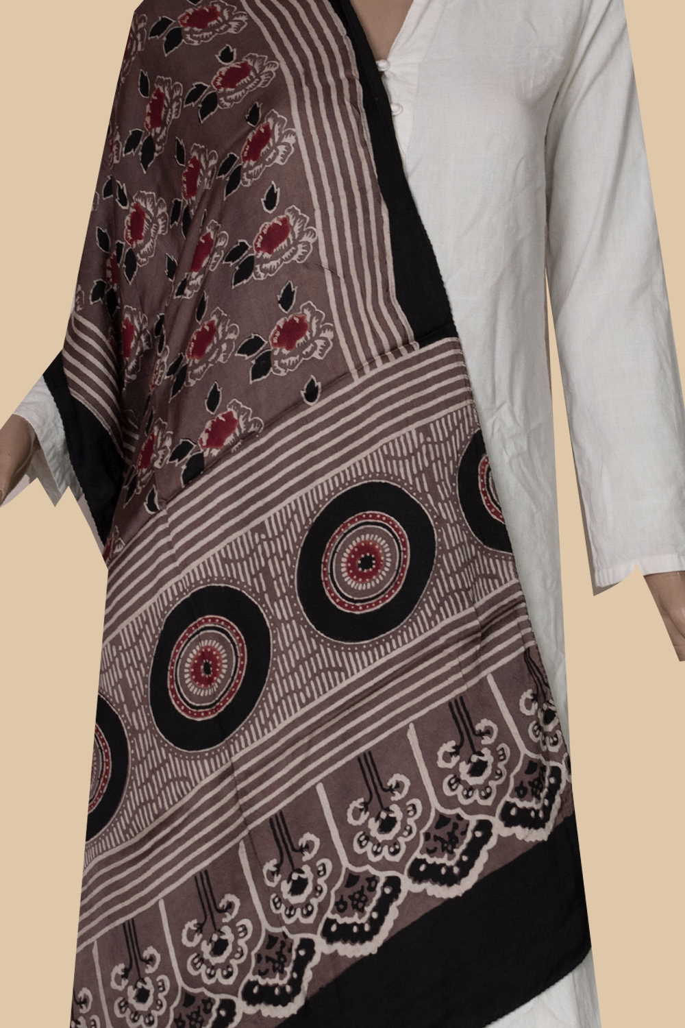 Shaded Brown Ajrak Modal Silk Stole
