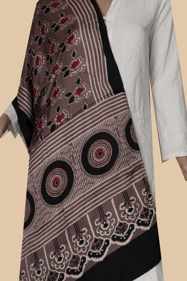 Shaded Brown Ajrak Modal Silk Stole