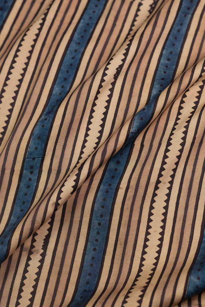 Lines on Cream Ajrak Modal Silk Fabric