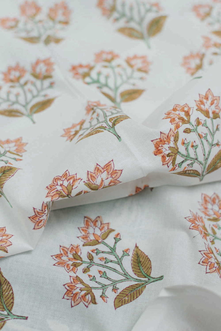 Off-White with Butta Floral Sanganeri Cotton Fabric