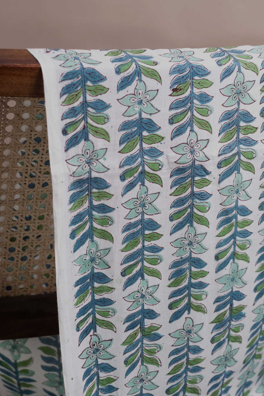 Hand block printed Sanganeri cotton fabric with floral motifs - Matkatus 