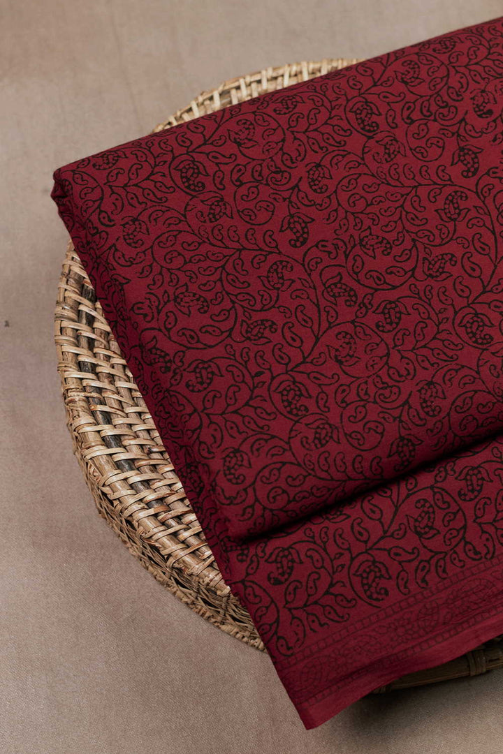 Floral Garden on Maroon Bagh Cotton Fabric