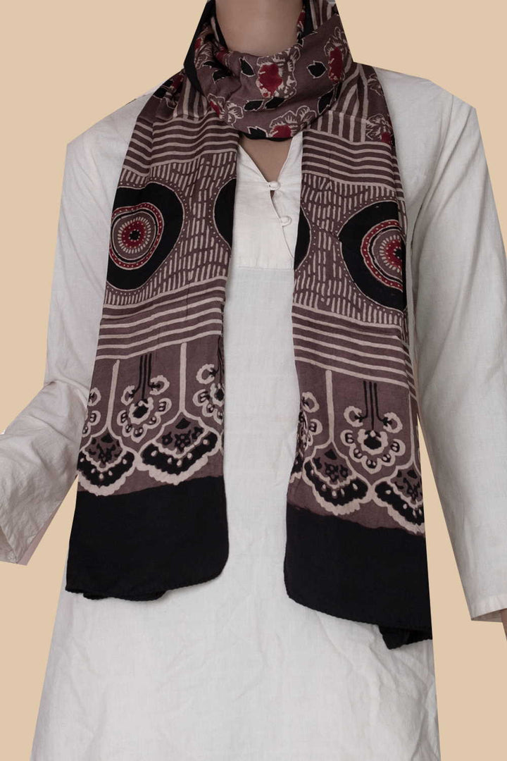 Shaded Brown Ajrak Modal Silk Stole
