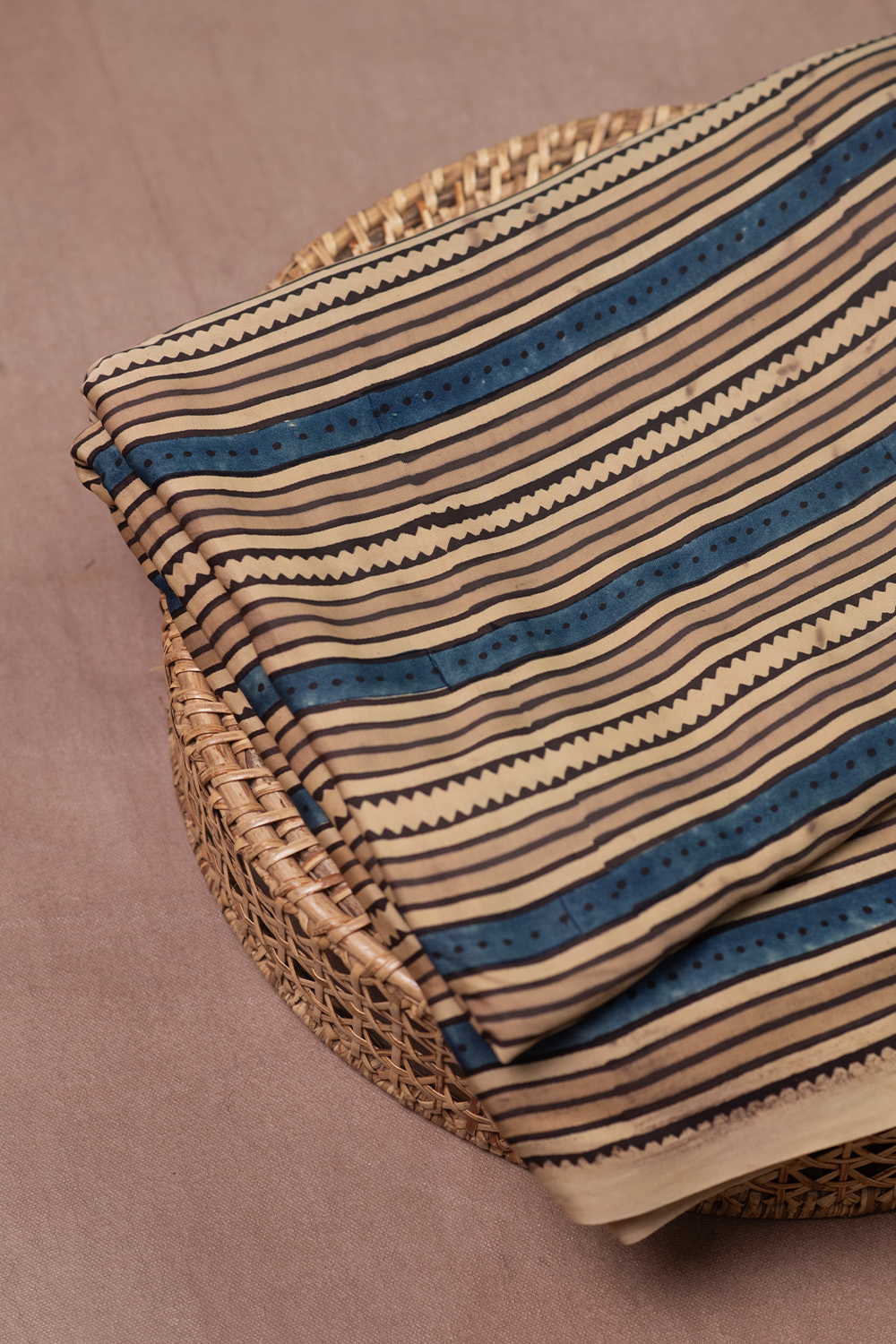 Lines on Cream Ajrak Modal Silk Fabric