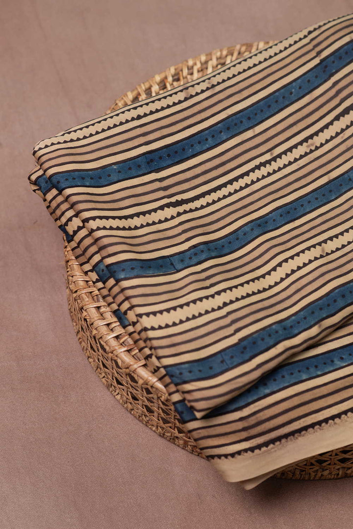 Lines on Cream Ajrak Modal Silk Fabric