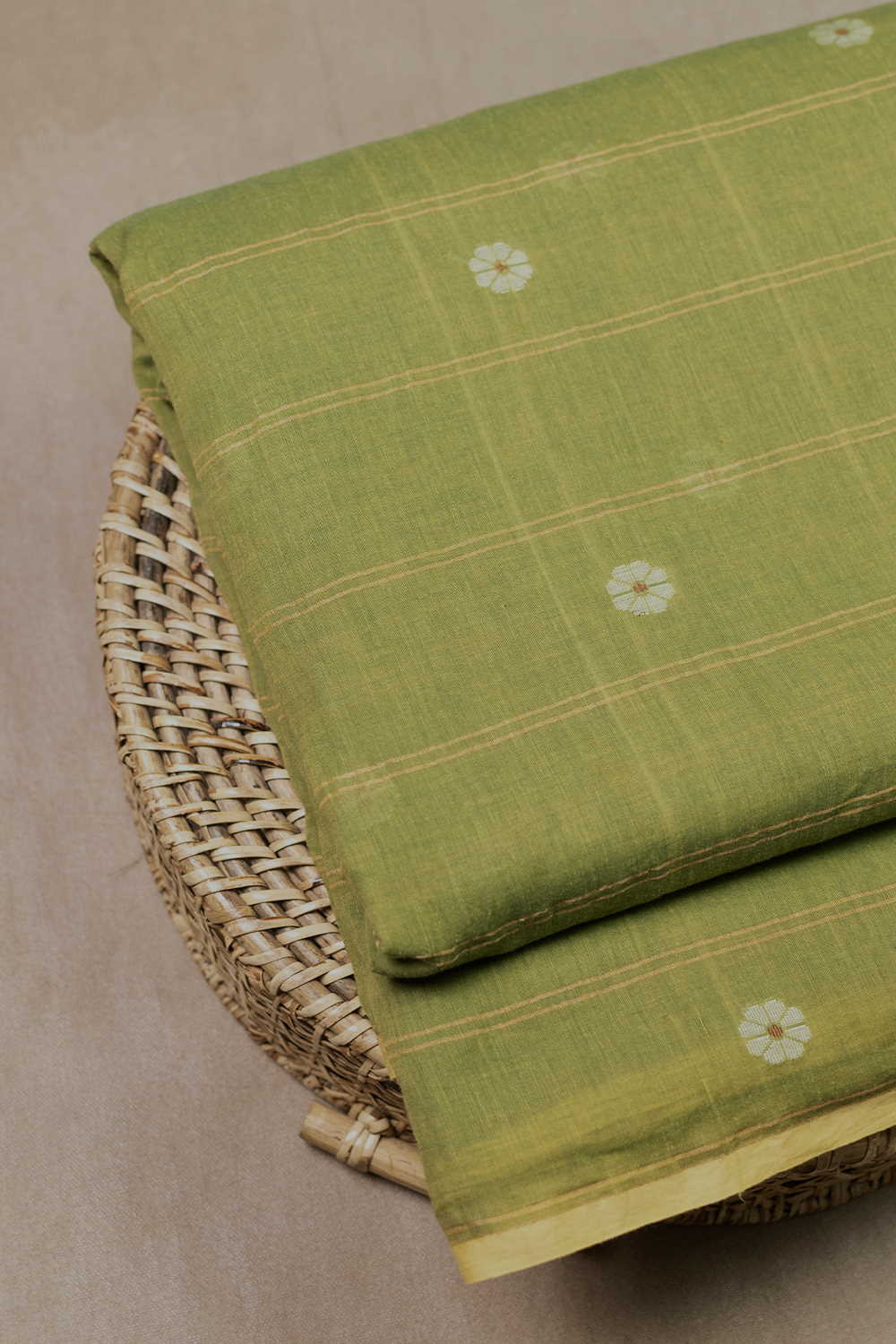 Twin Shaded Green Jamdani Cotton Fabric