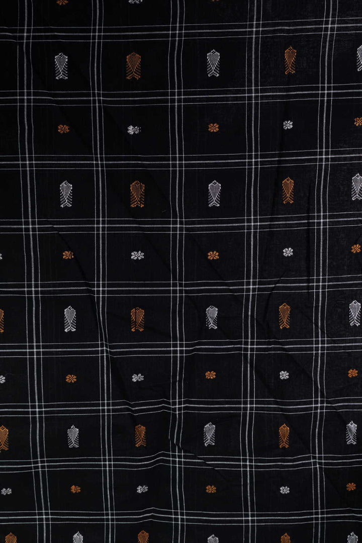 Fish Butta on Black Orissa Ikat Fabric