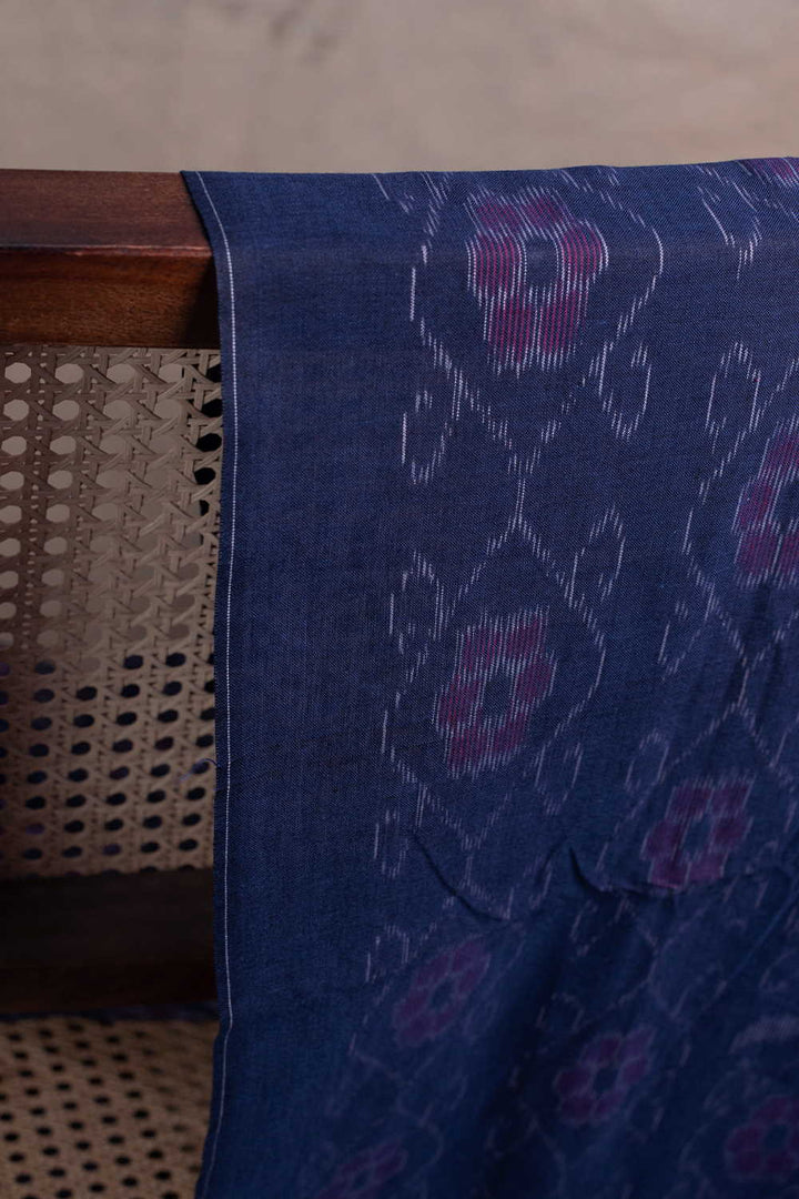 Floral Design on Violet Orissa Ikat Cotton Fabric