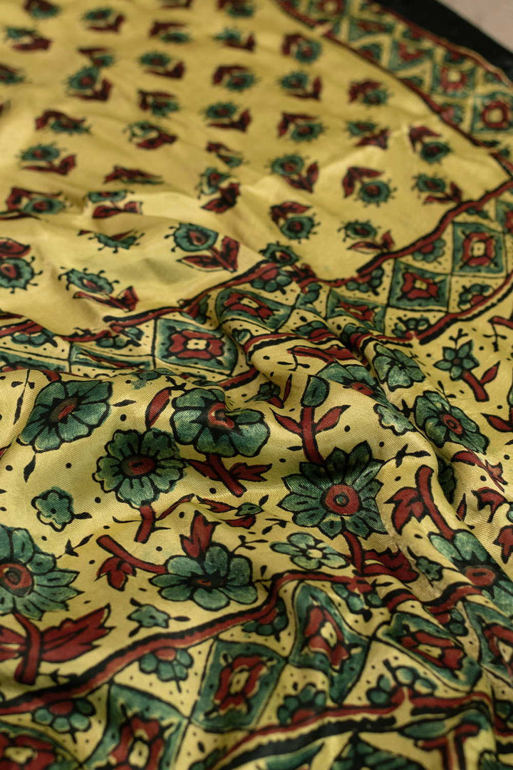 Green Butta's on Yellow Ajrak Modal Silk Stole