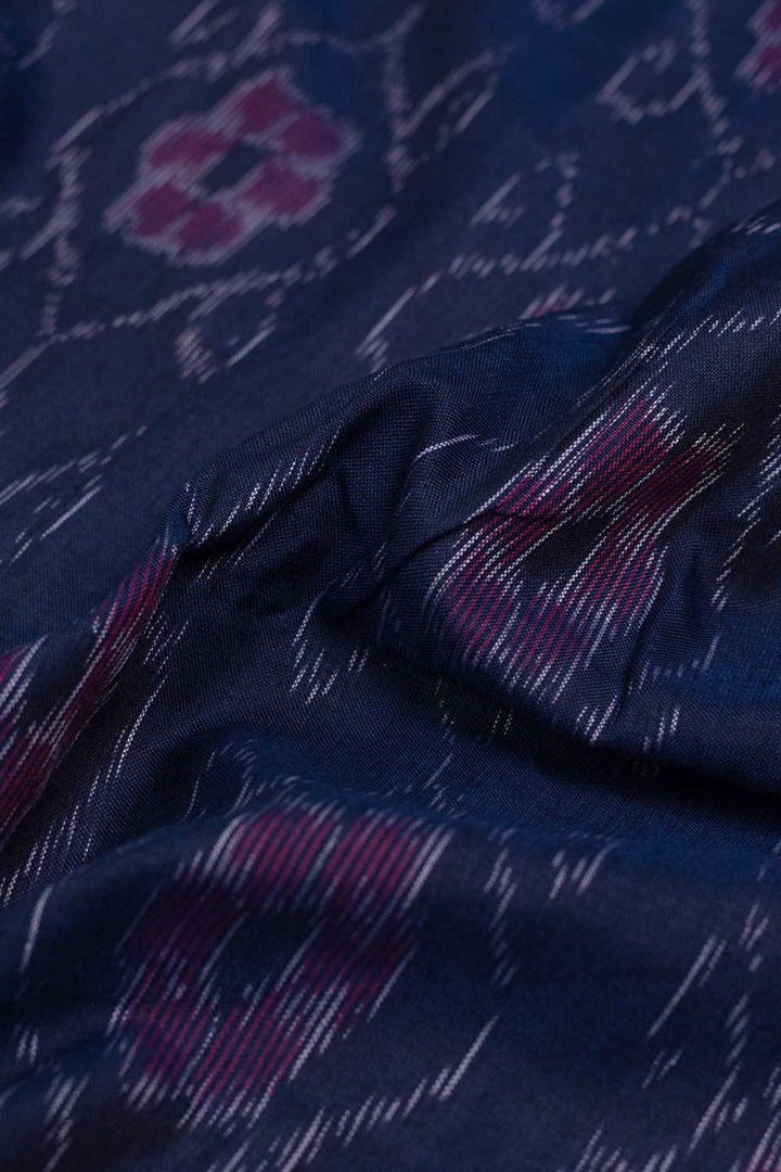 Floral Design on Violet Orissa Ikat Cotton Fabric