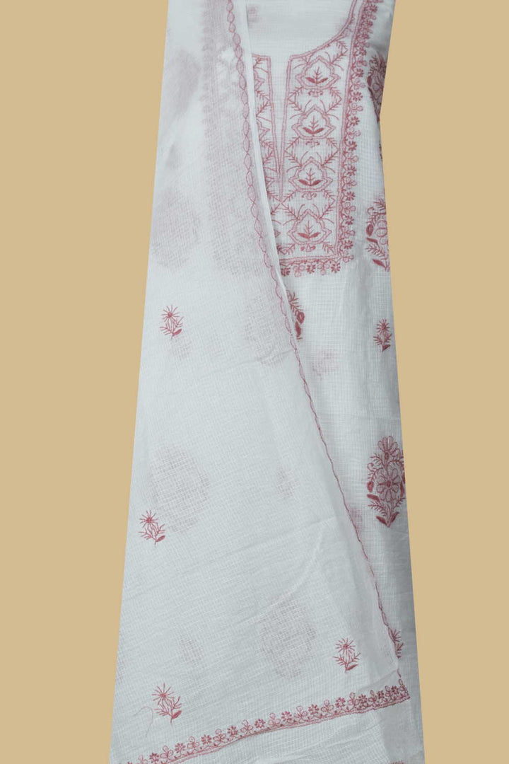 Powder Cream Chikankari Kota Cotton Top & Dupatta
