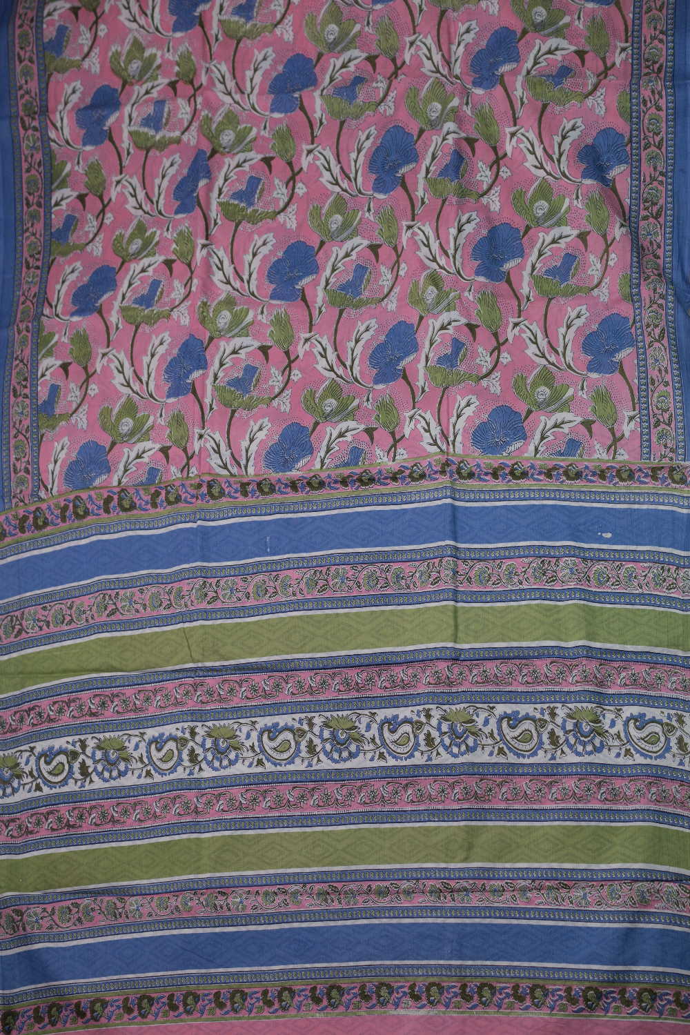 Florals on Pink Block Printed Mul Cotton saree