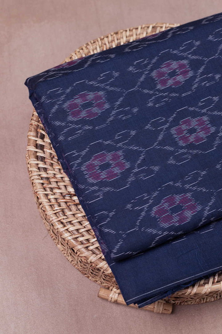 Floral Design on Violet Orissa Ikat Cotton Fabric