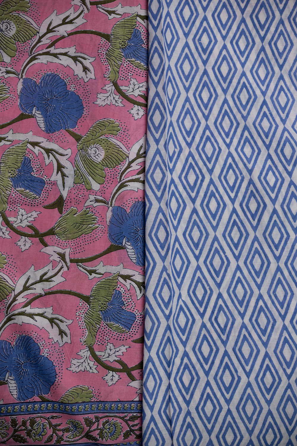 Florals on Pink Block Printed Mul Cotton saree