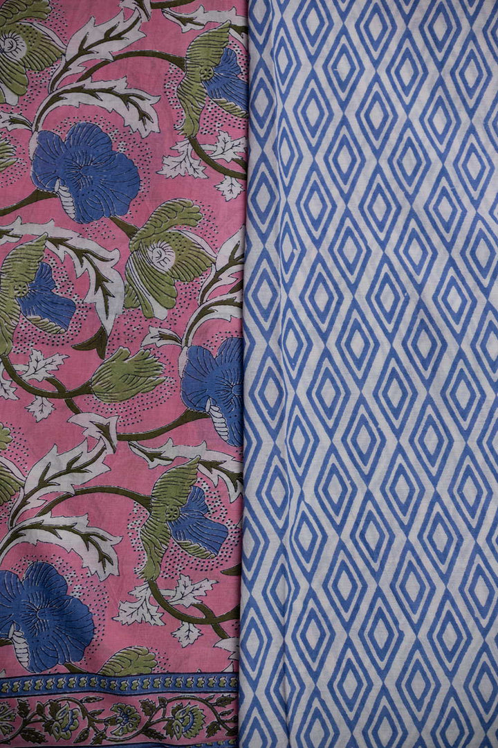 Florals on Pink Block Printed Mul Cotton saree