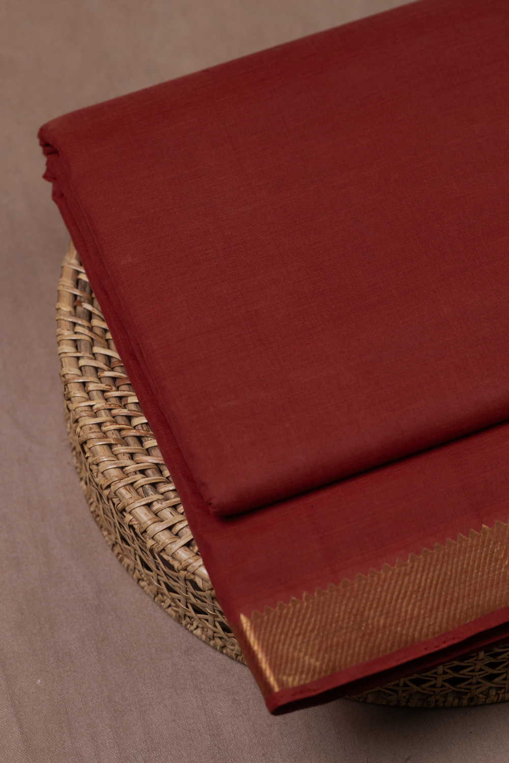 Shades of Brick Maroon Mangalagiri Border Cotton Fabric