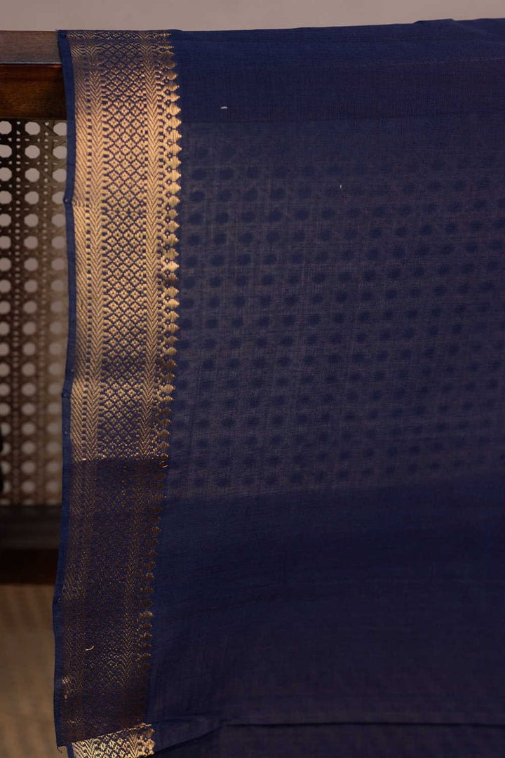 Deep Blue Mangalagiri Cotton Border Fabric
