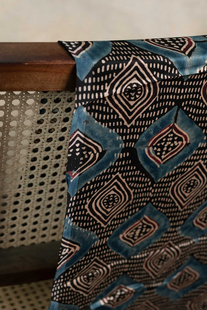 Black Ajrak Modal Silk Fabric - 1.5m