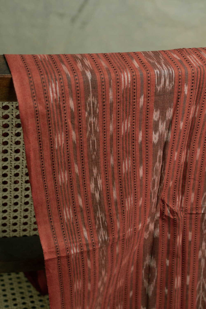 Khaki Orange Orissa Ikat Cotton Fabric