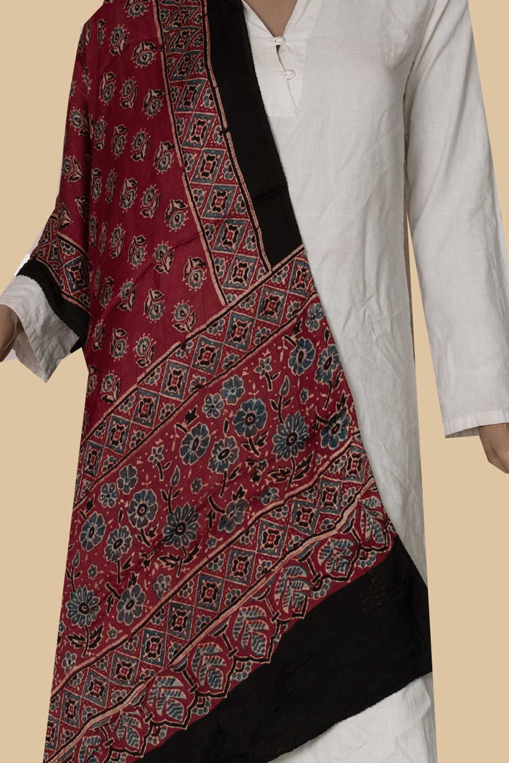 Maroon with Florets Ajrak Modal Silk Stole