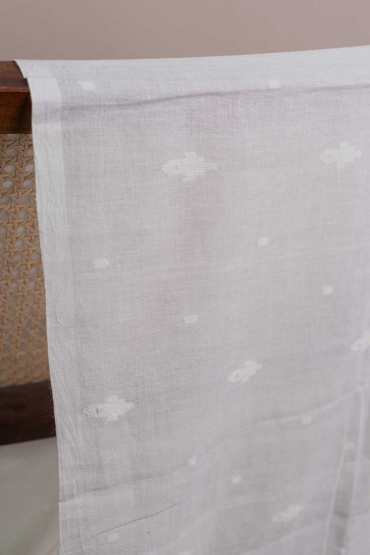 Off-White with Butta Jamdani Cotton Fabric - 0.65m