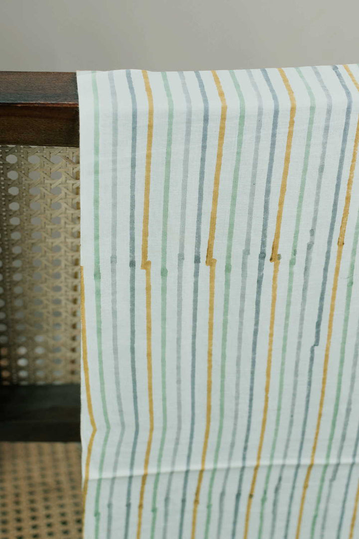 Stripes on Cream Sanganeri Cotton Fabric - 1.6m