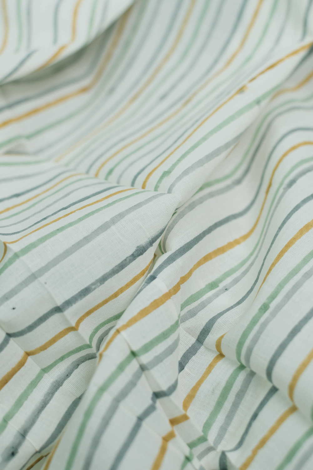 Stripes on Cream Sanganeri Cotton Fabric - 1.6m