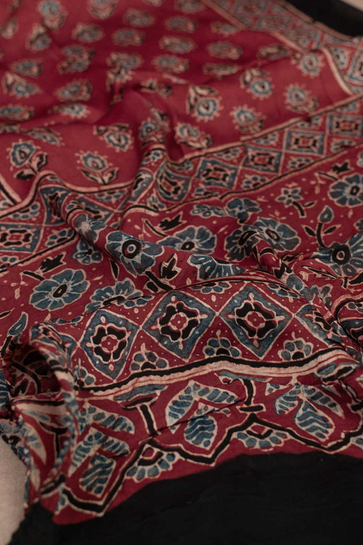 Maroon with Florets Ajrak Modal Silk Stole