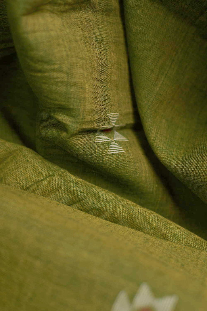 Yellowish Green Jamdani Cotton Fabric