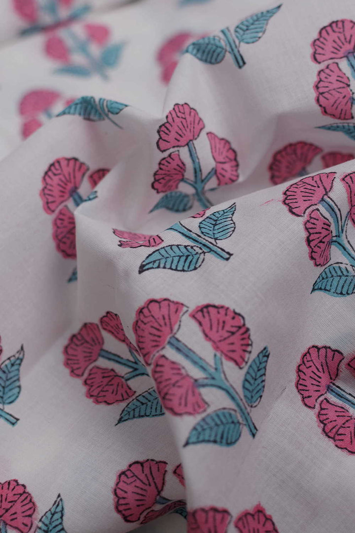 Pink Tri Butta Sanganeri Cotton Fabric - 1m