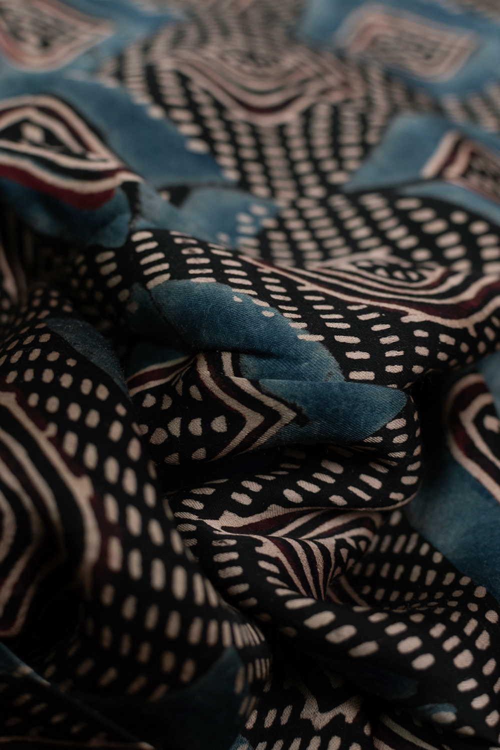 Black Ajrak Modal Silk Fabric - 1.5m