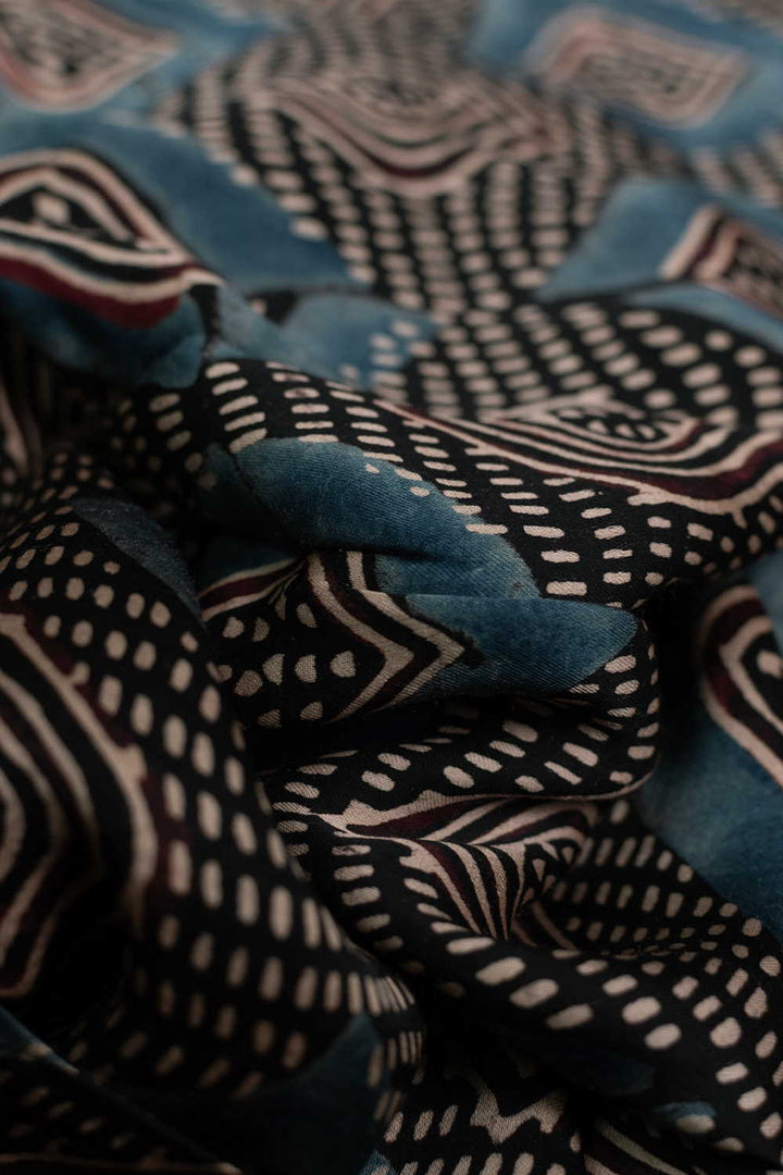 Black Ajrak Modal Silk Fabric - 1.5m