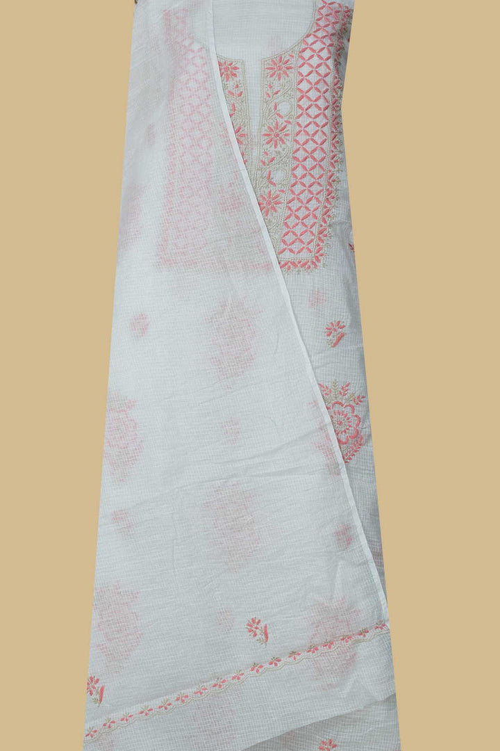 Frost Cream Chikankari Kota Cotton Top & Dupatta