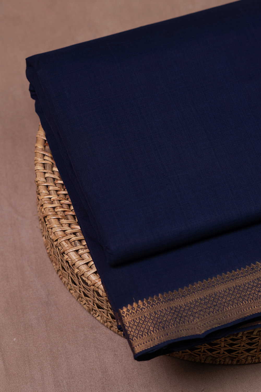 Deep Blue Mangalagiri Cotton Border Fabric