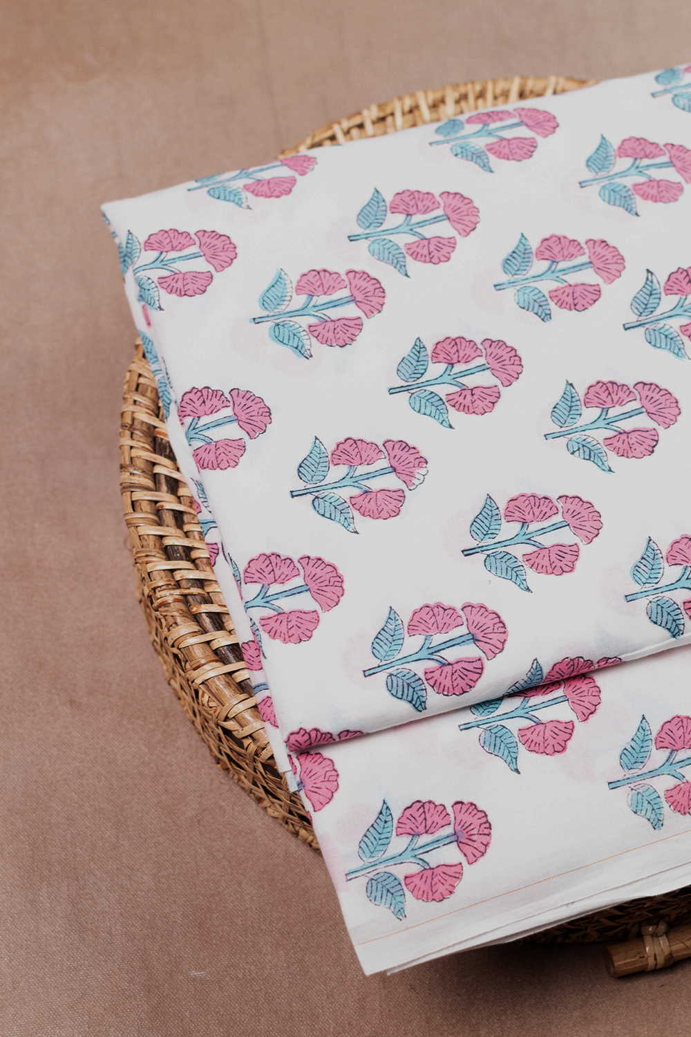 Pink Tri Butta Sanganeri Cotton Fabric - 1m