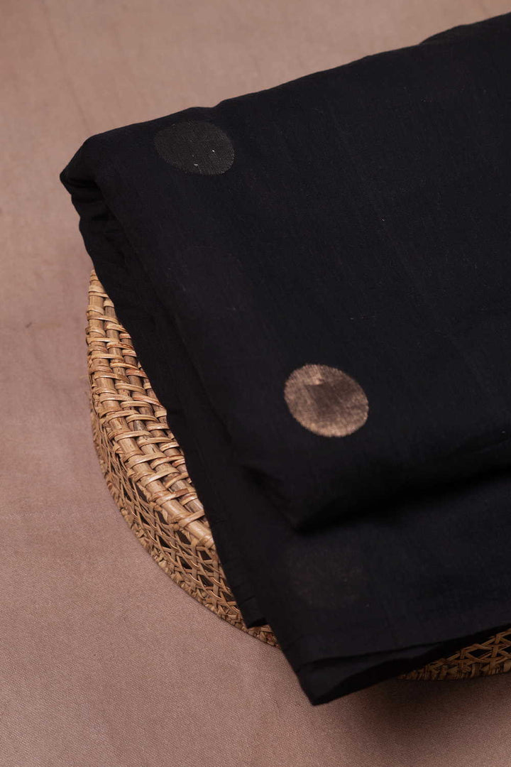 Silver & Gold Zari Polka on Black Jamdani Cotton Fabric