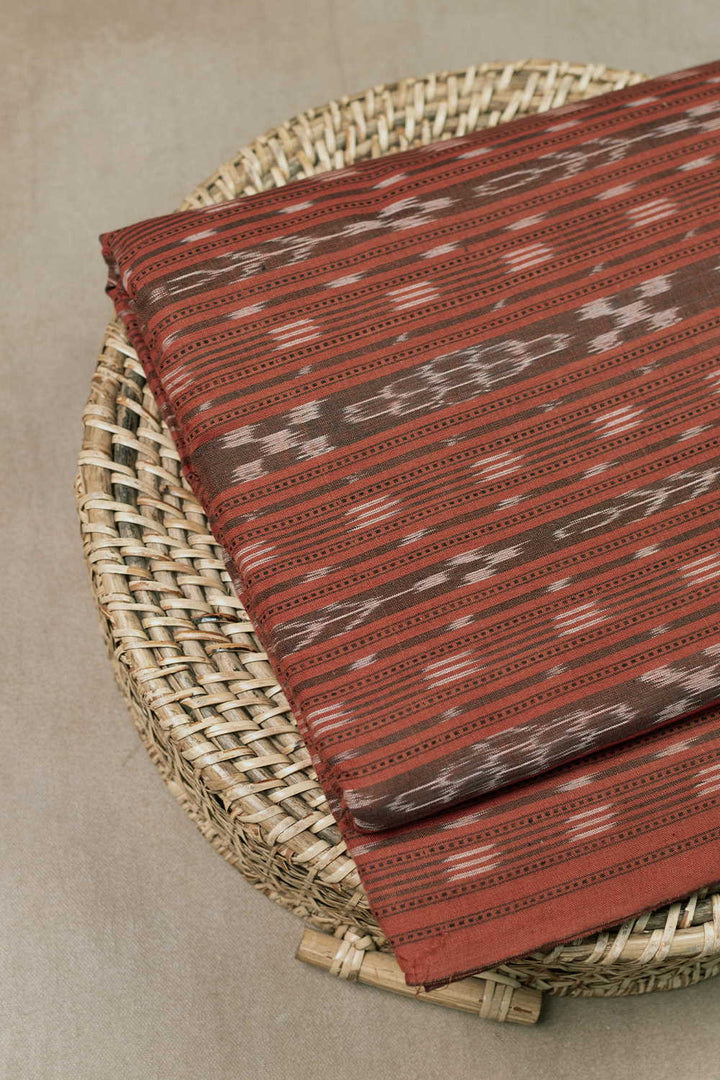 Khaki Orange Orissa Ikat Cotton Fabric