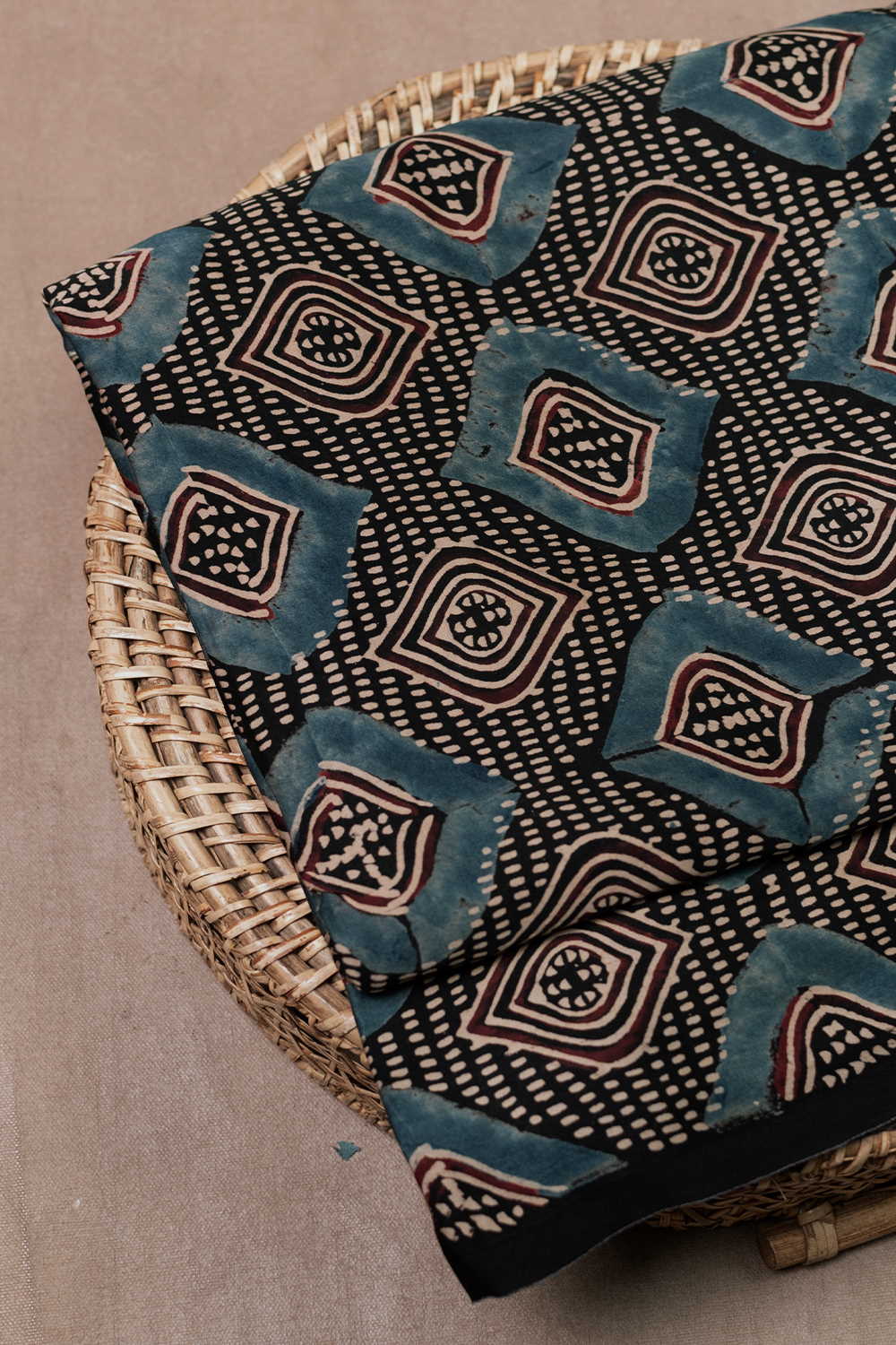 Black Ajrak Modal Silk Fabric - 1.5m