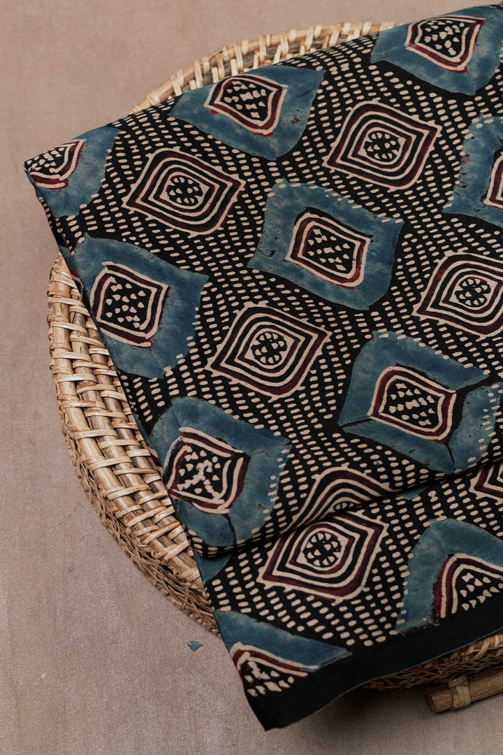 Black Ajrak Modal Silk Fabric - 1.5m